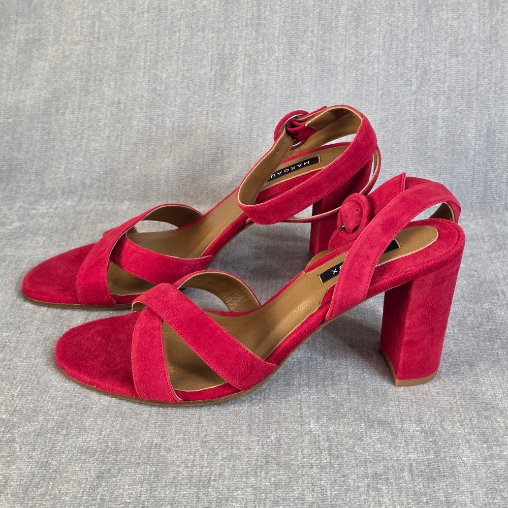 Margaux The City Sandal Red Suede Block Heel Strappy Crisscross 41.5 M US 10.5